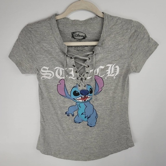 DISNEY Stitch Graphic Tee Lace Up Short Sleeve Size XS - Picture 2 of 5